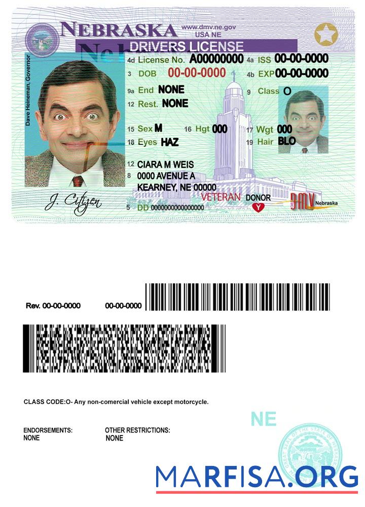 Printable USA Nebraska driving license download for verification